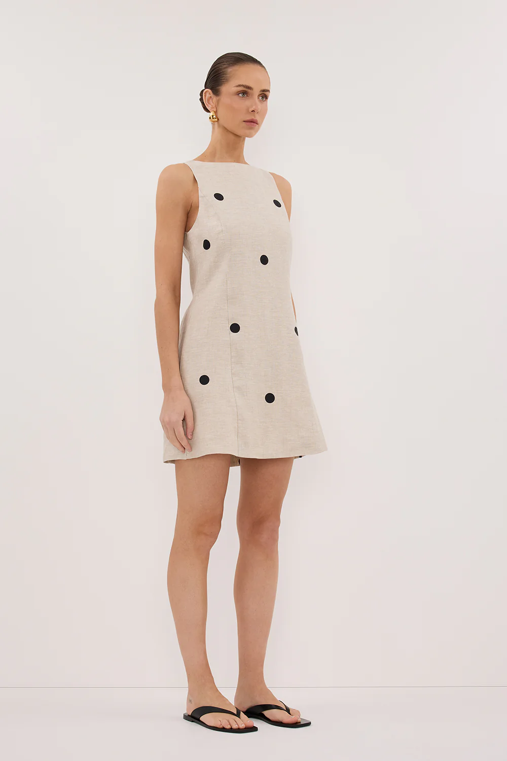 BEVERLY NATURAL SPOT LINEN MINI DRESS - Gamepaces