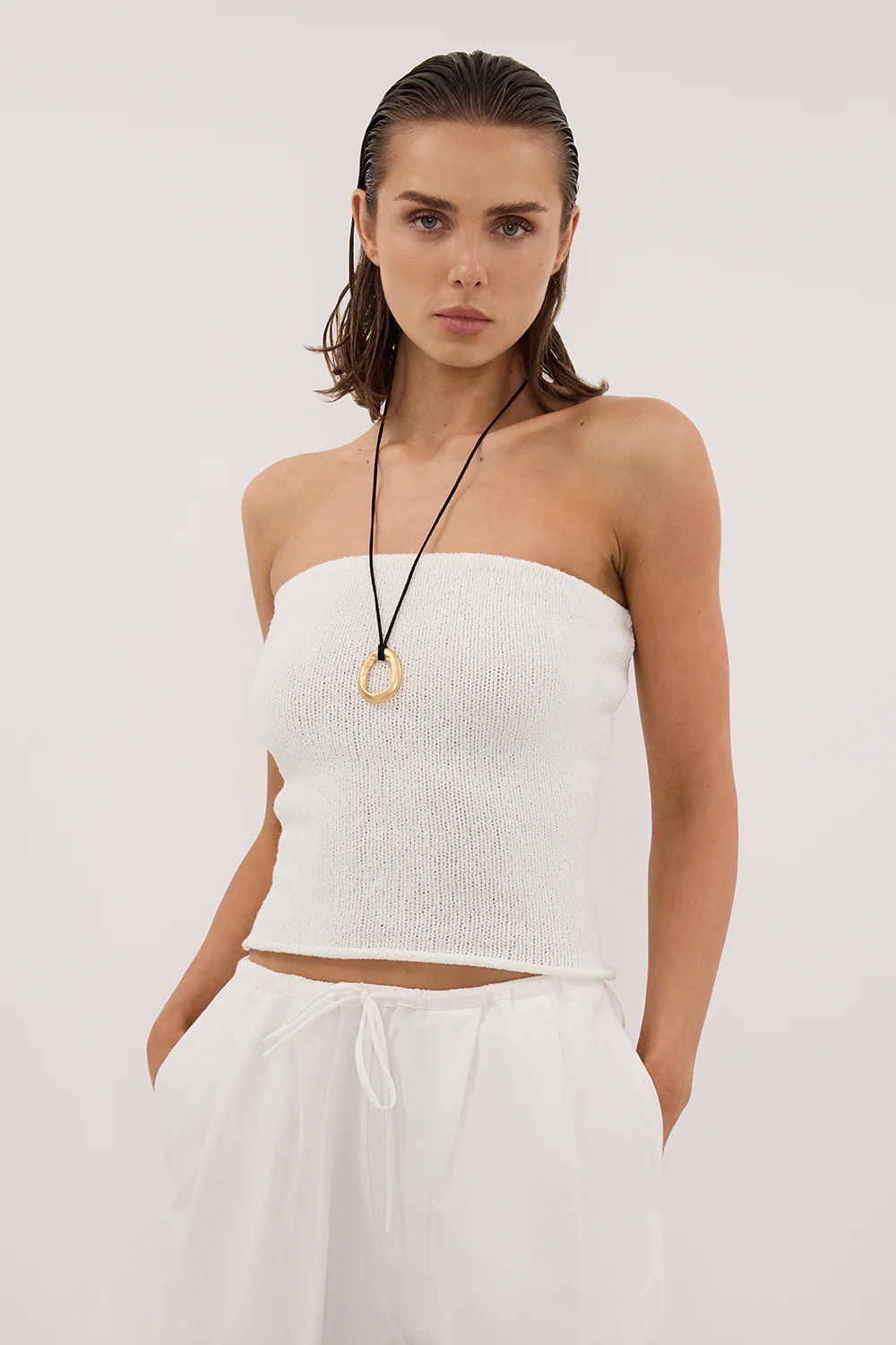 KARA OFF WHITE STRAPLESS BANDEAU KNIT TOP - Gamepaces