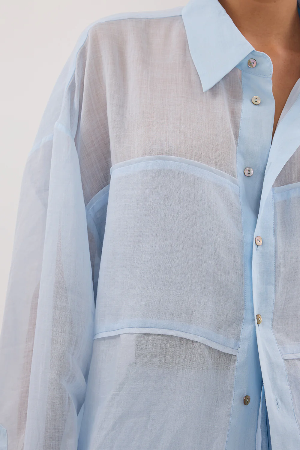 KAI CORNFLOWER OVERSIZED RAMIE LONG SLEEVE SHIRT - Gamepaces