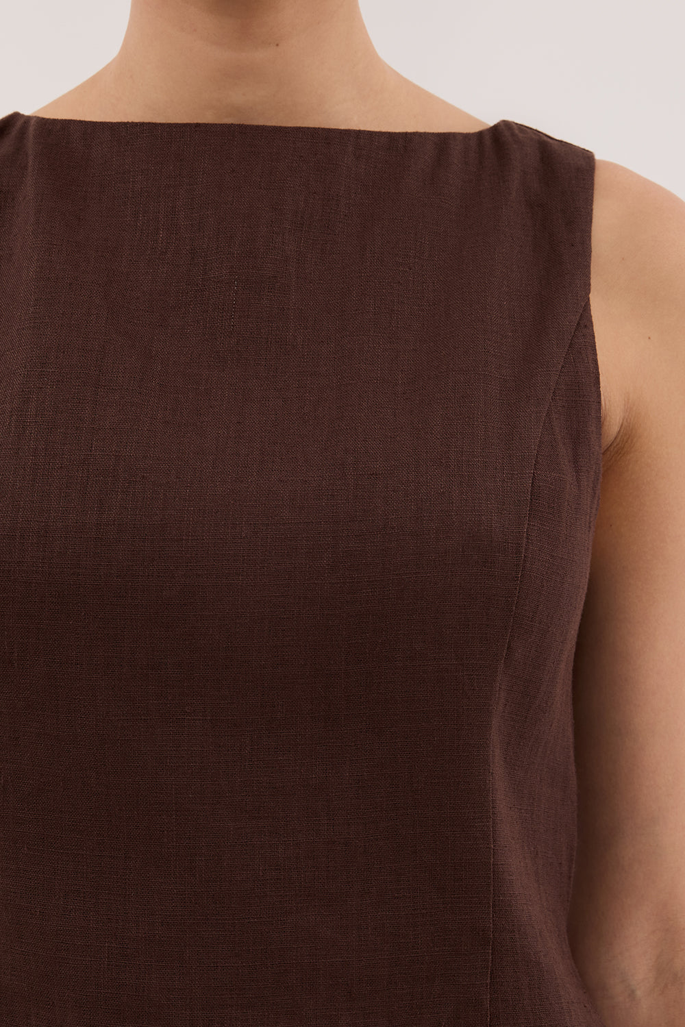 LACY COCOA SLEEVELESS LINEN MINI DRESS - Gamepaces