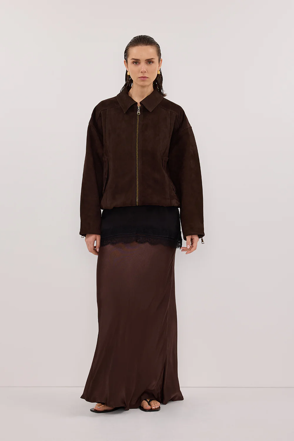 CHARLI BITTER CHOC SATIN MAXI SKIRT - Gamepaces