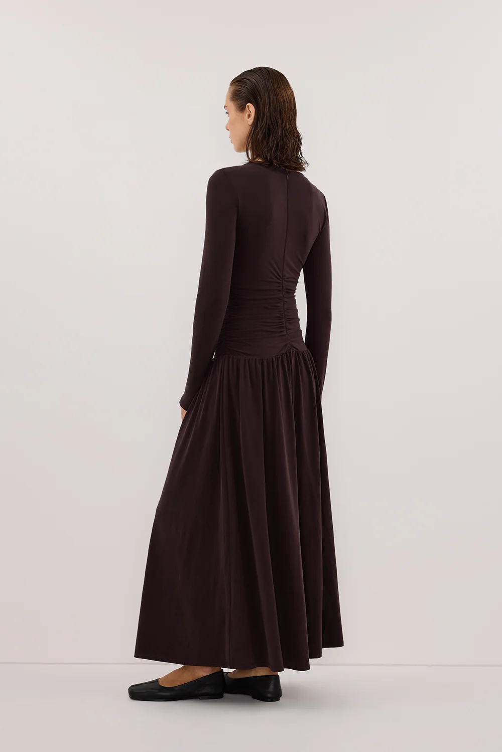 MEG BURNT CHOC LONG SLEEVE KNIT MIDI DRESS - Gamepaces