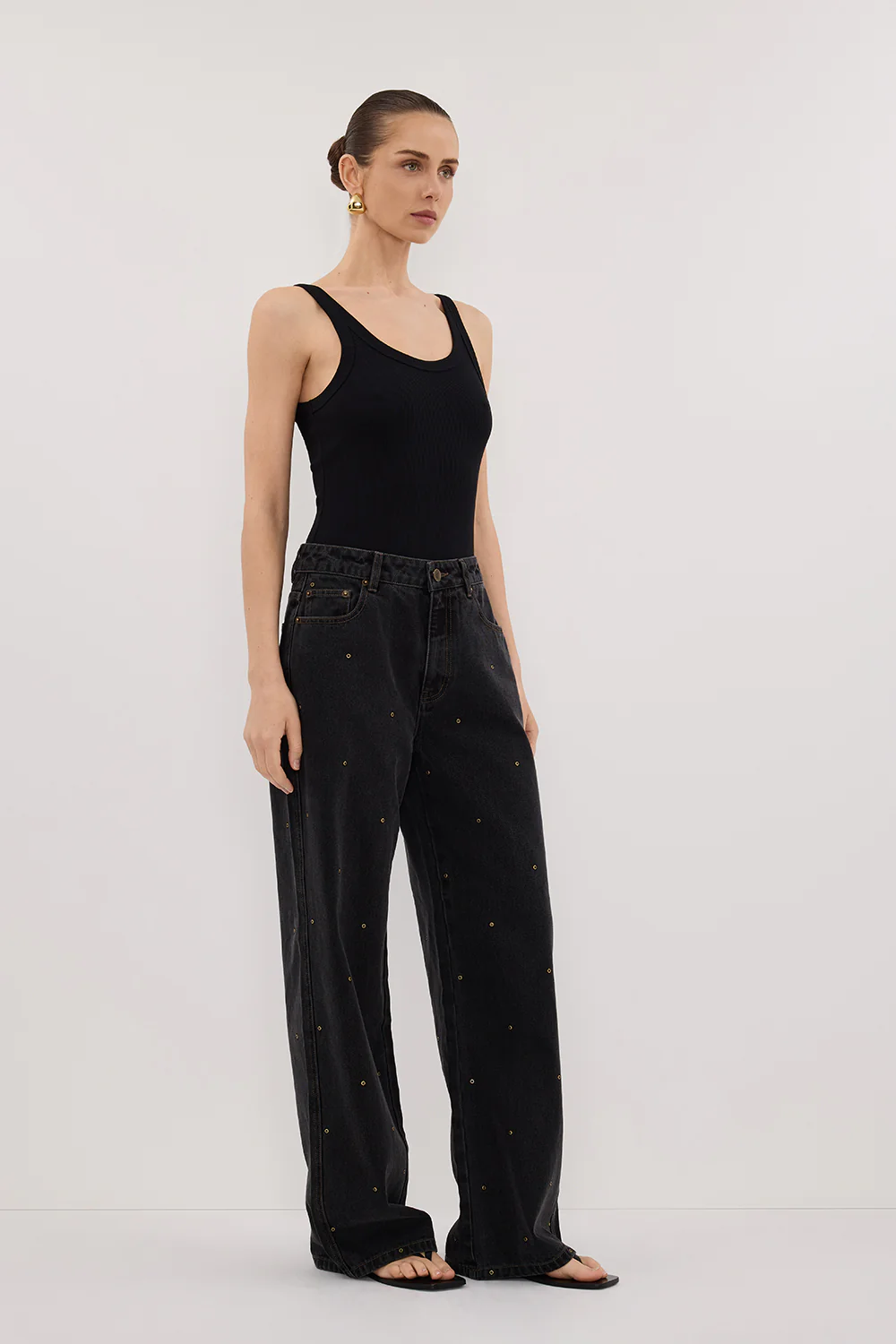 REAGAN 2.0 BLACK RINSE EYELET SLOUCHY JEAN - Gamepaces