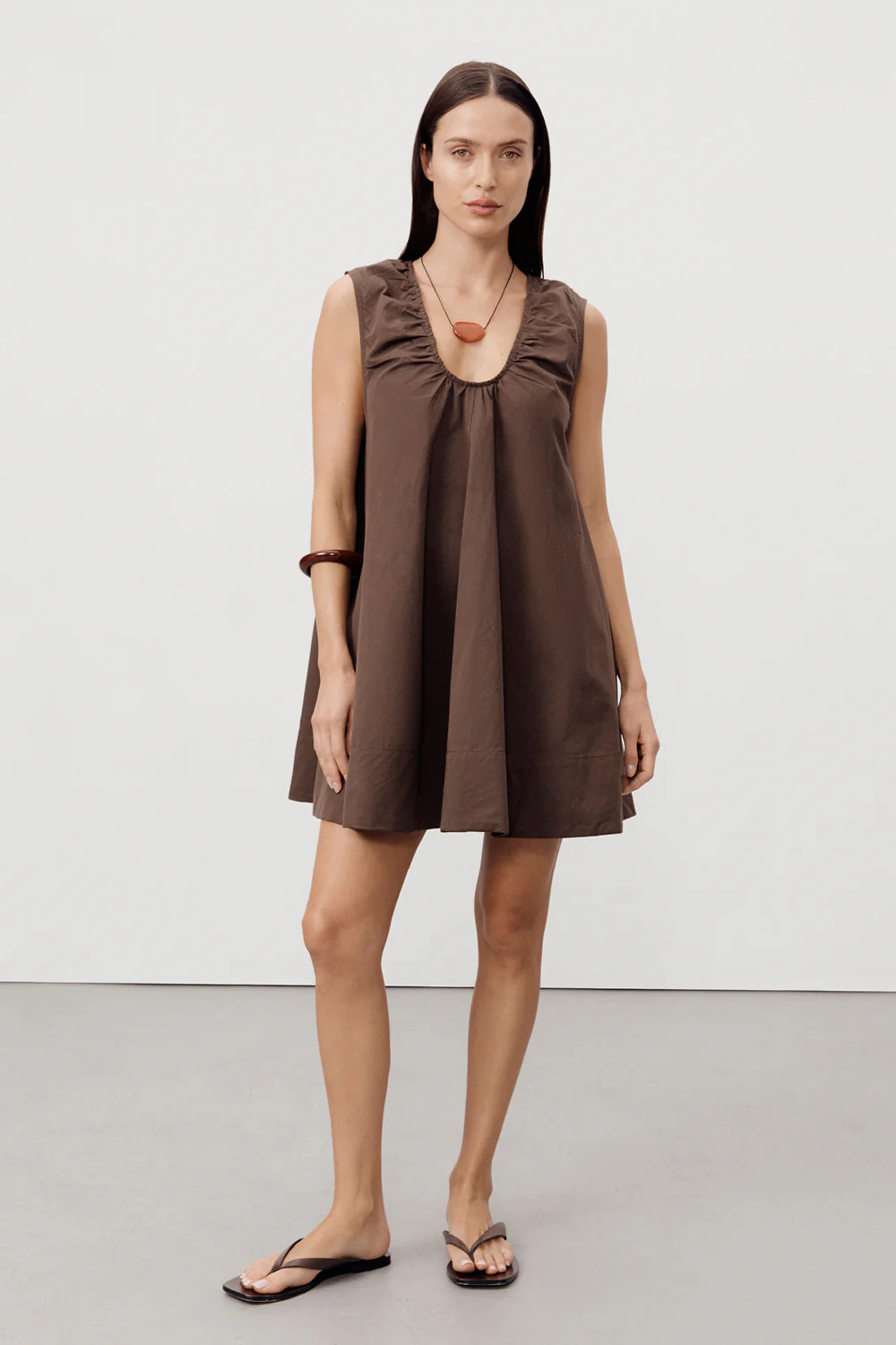 GABBY BITTER CHOC OVERSIZED COTTON MINI DRESS - Gamepaces