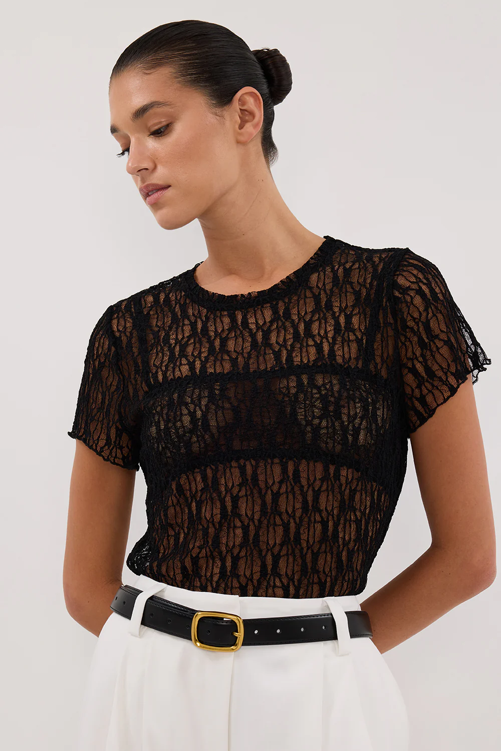 LIZZIE BLACK LACE CAP SLEEVE TOP - Gamepaces