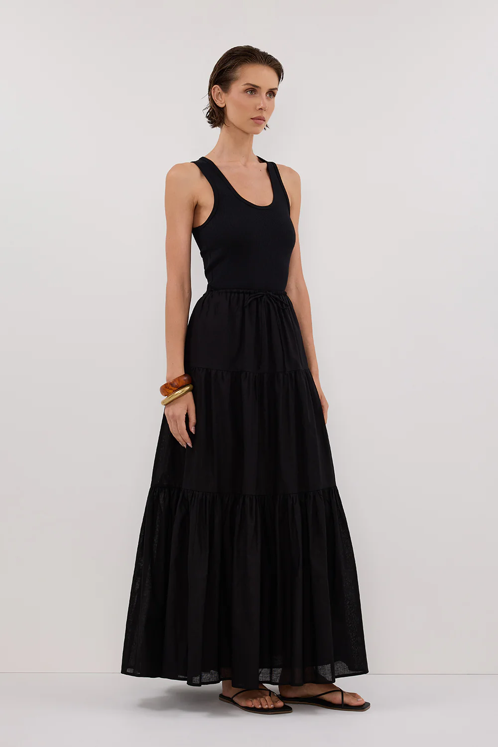 FLETCHER BLACK TIERED MAXI SKIRT - Gamepaces
