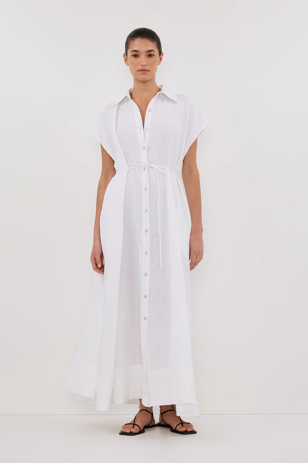 LANA WHITE LINEN MIDI SHIRT DRESS - Gamepaces
