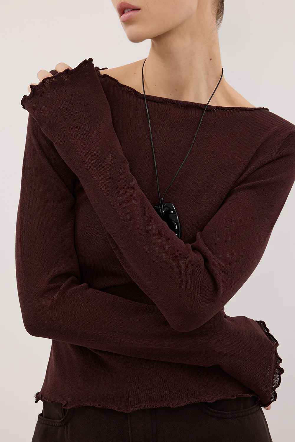 BLAKE PLUM LONG SLEEVE BOAT NECK KNIT TOP - Gamepaces