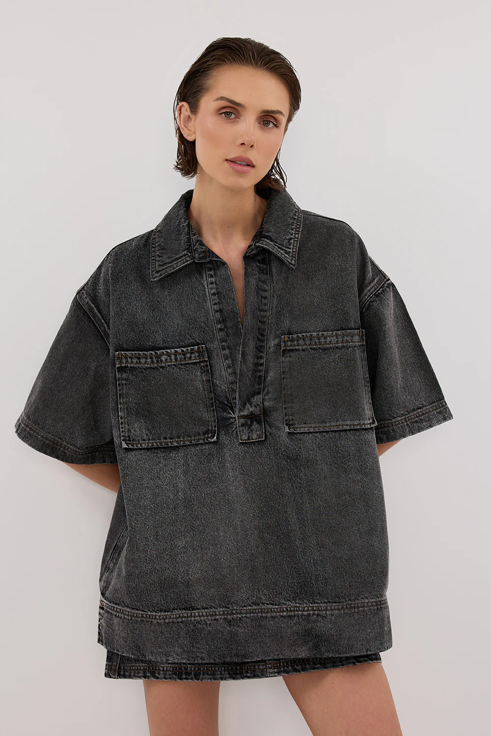 MASON WASHED BLACK BOXY DENIM SHIRT - Gamepaces