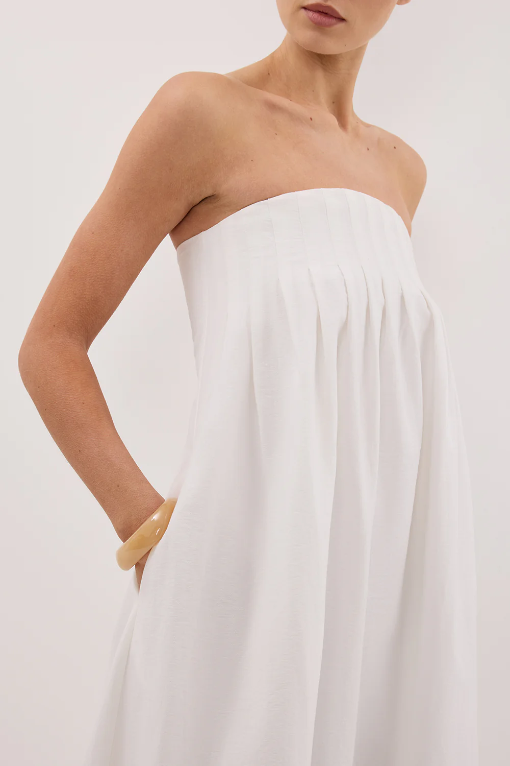 MORGAN WHITE STRAPLESS MIDI DRESS - Gamepaces