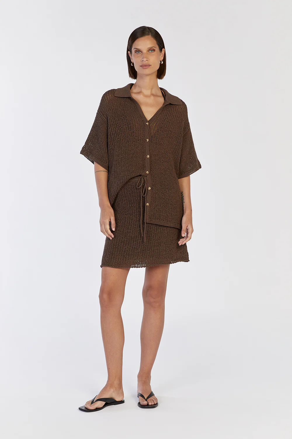 MARGOT CHOC KNIT CROCHET MINI SKIRT - Gamepaces