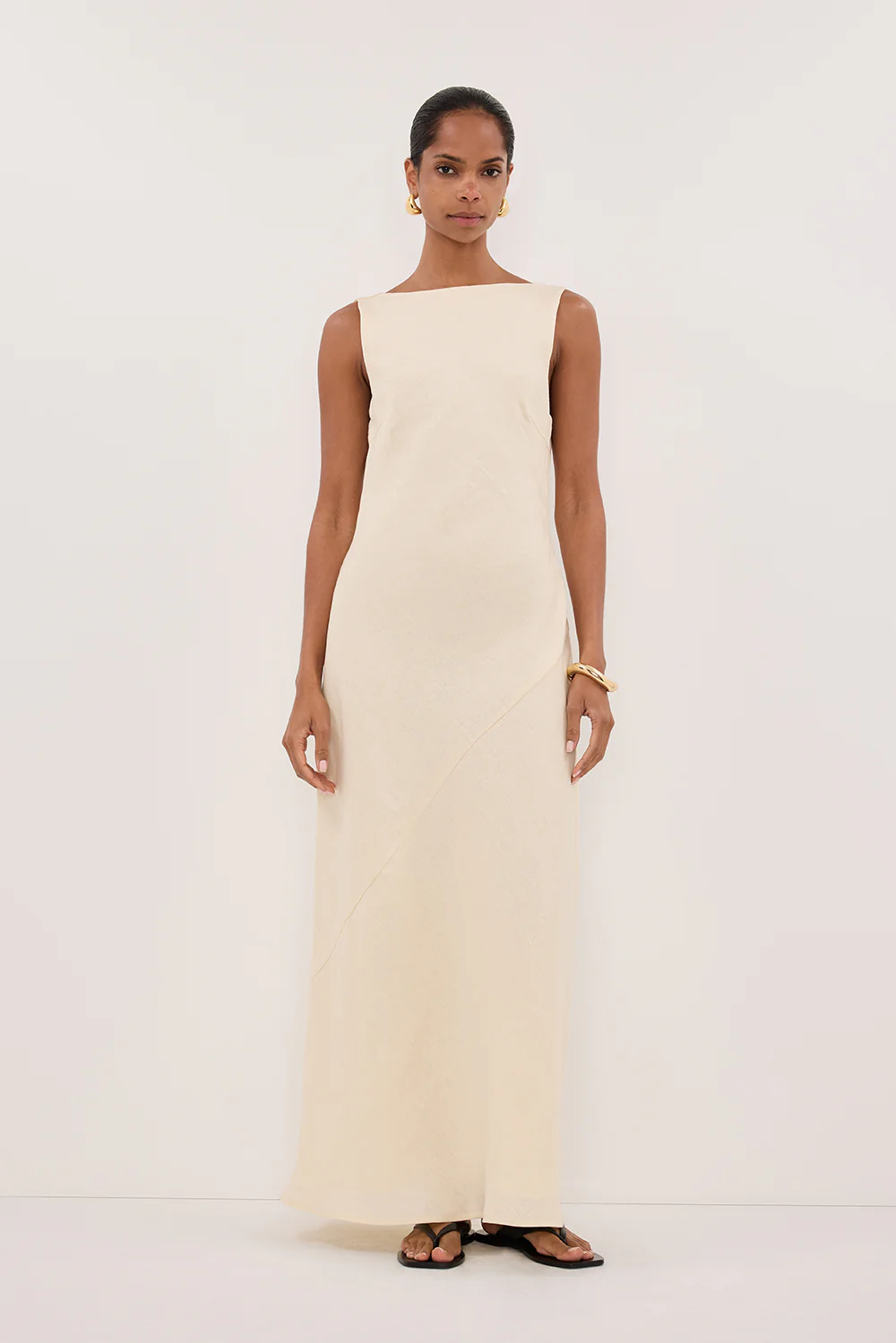 LACY STRAW SLEEVELESS LINEN MIDI DRESS - Gamepaces