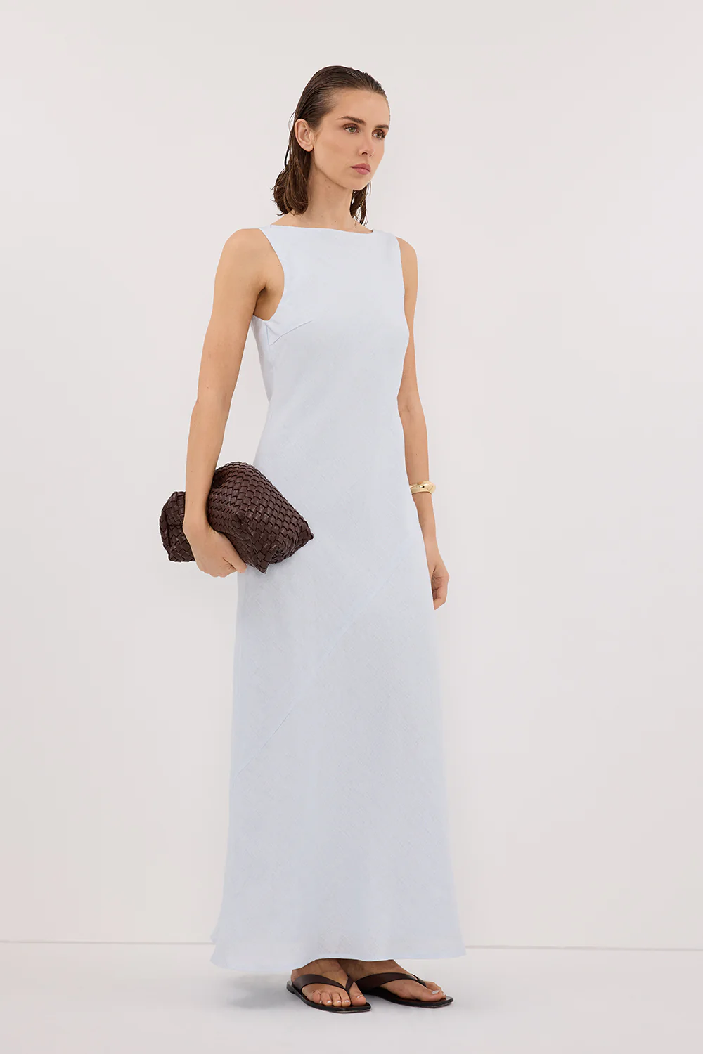 LACY CORNFLOWER SLEEVELESS LINEN MIDI DRESS - Gamepaces