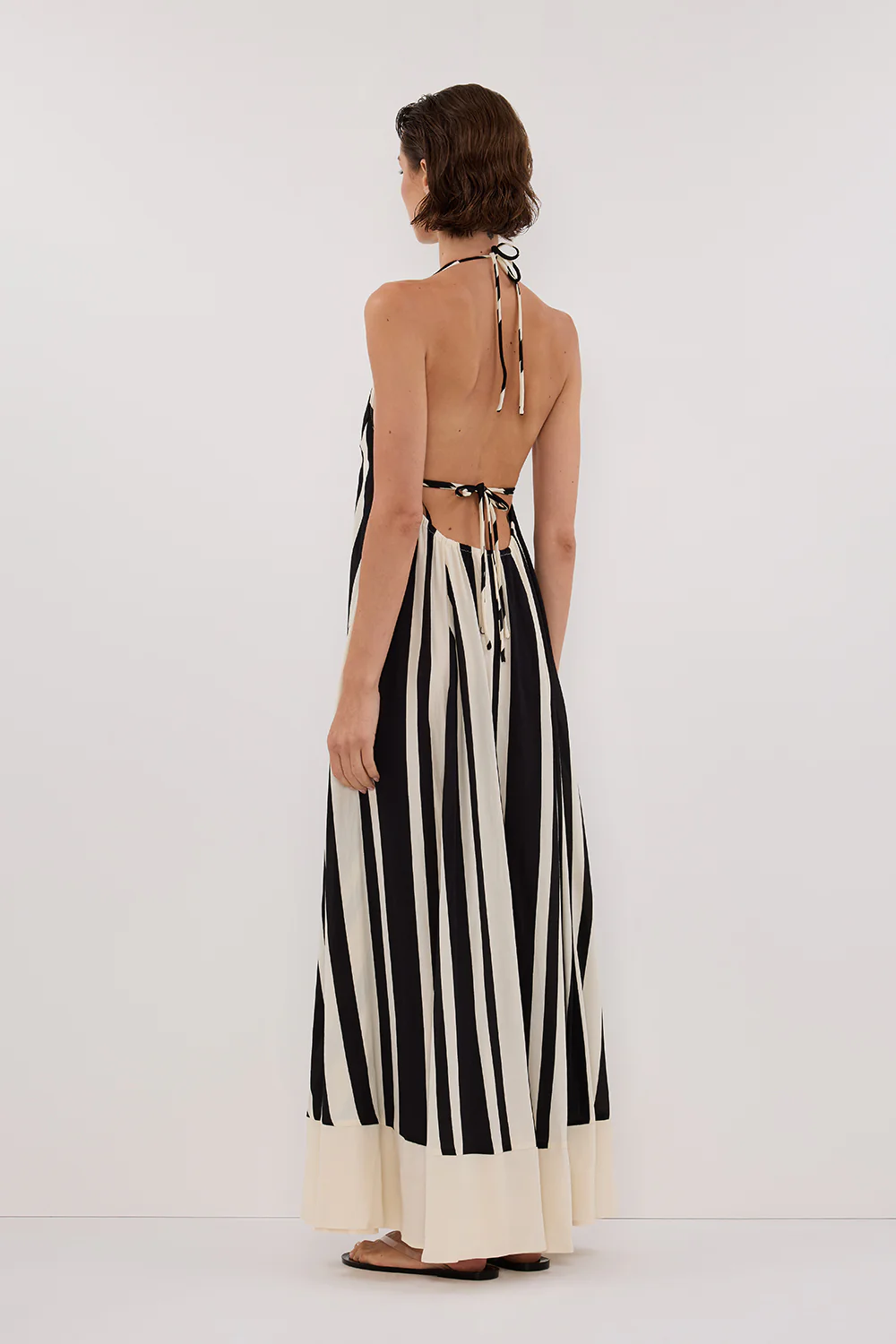 BEAU BLACK STRIPE HALTER MIDI DRESS - Gamepaces
