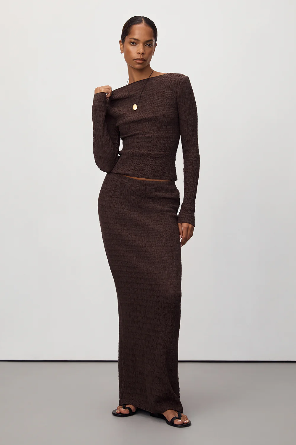 MELISSA CHOCOLATE KNIT MIDI SKIRT - Gamepaces