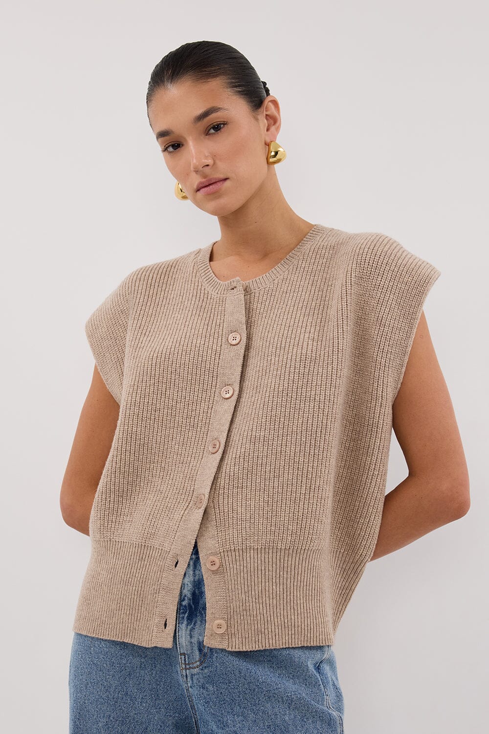 KATE OAT MARLE KNIT VEST - Gamepaces