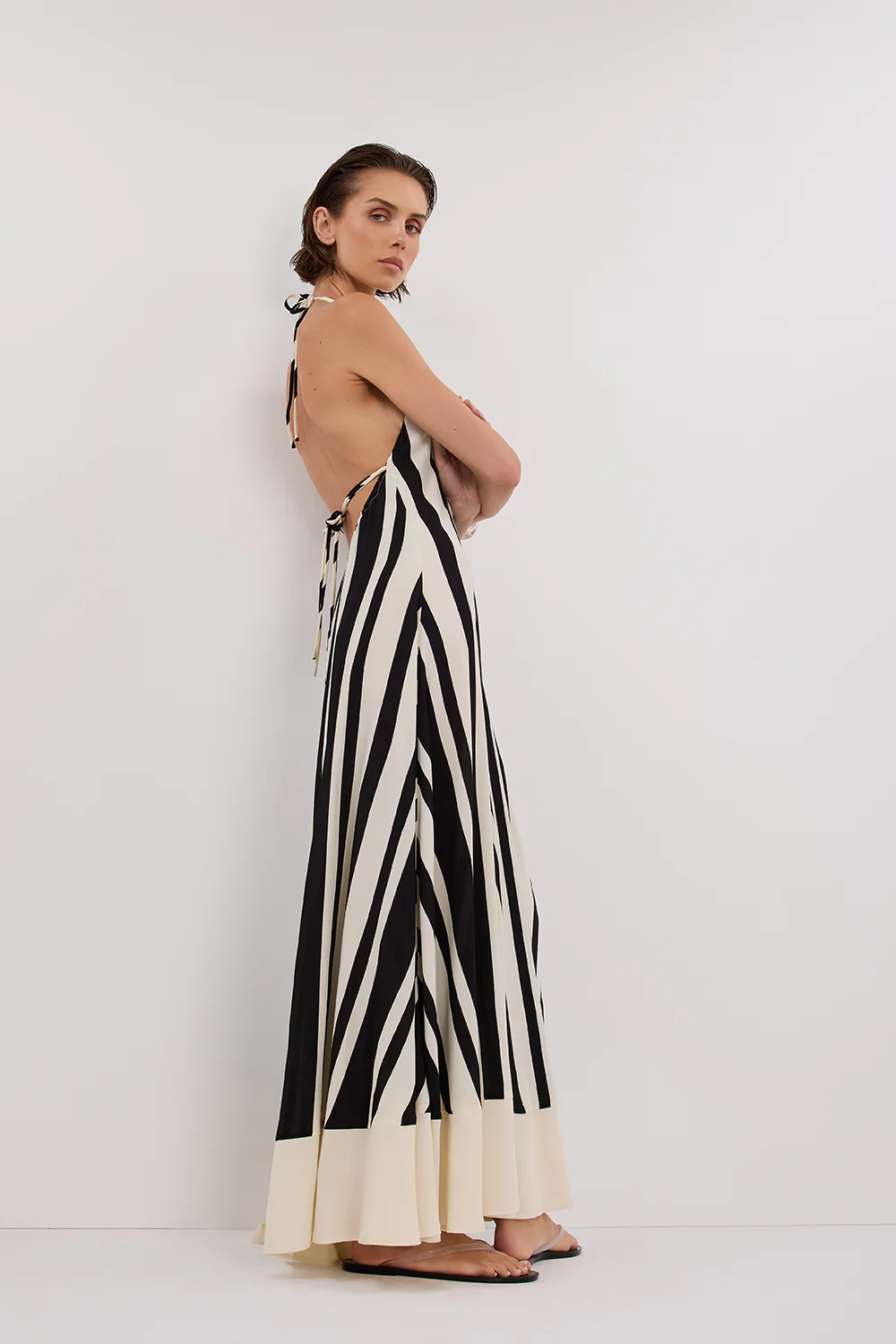 BEAU BLACK STRIPE HALTER MIDI DRESS - Gamepaces