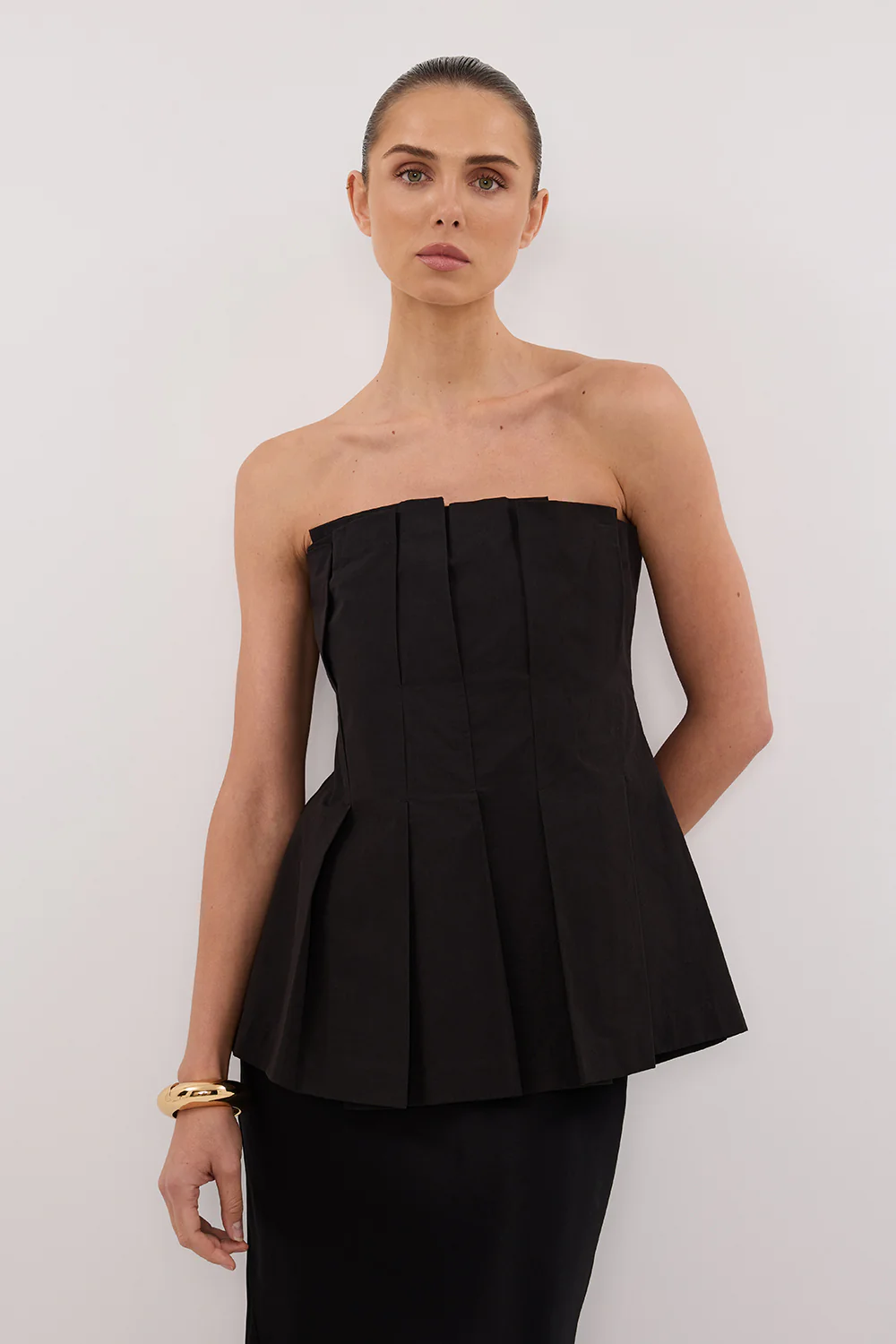 LILLY BLACK PLEATED STRAPLESS TOP - Gamepaces