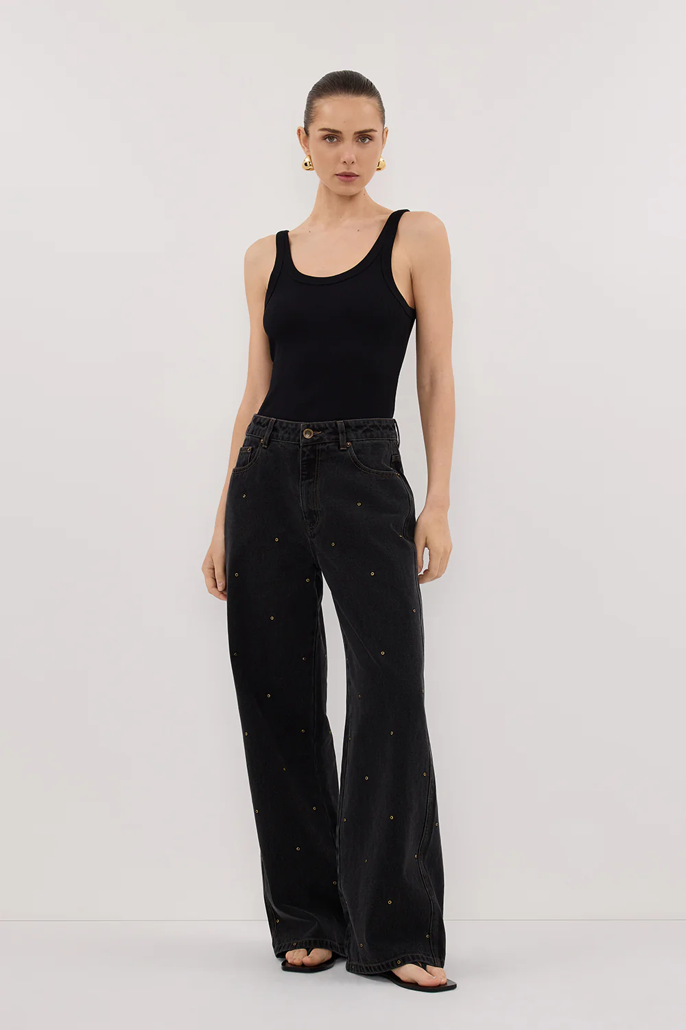 REAGAN 2.0 BLACK RINSE EYELET SLOUCHY JEAN - Gamepaces