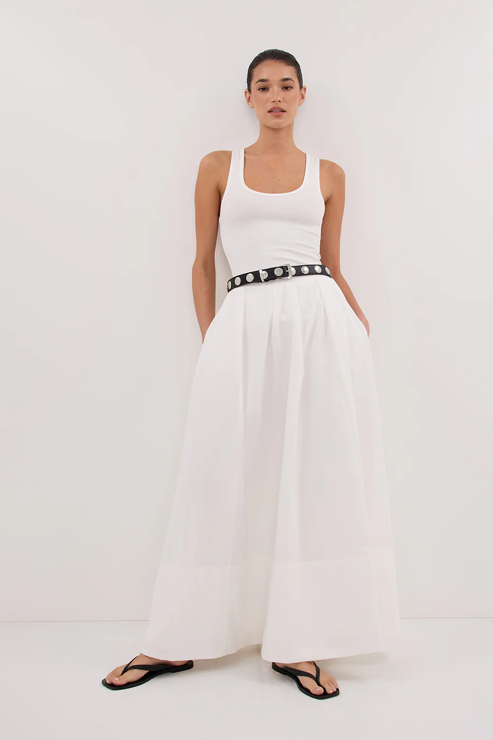 CONAGH WHITE POPLIN MIDI SKIRT - Gamepaces