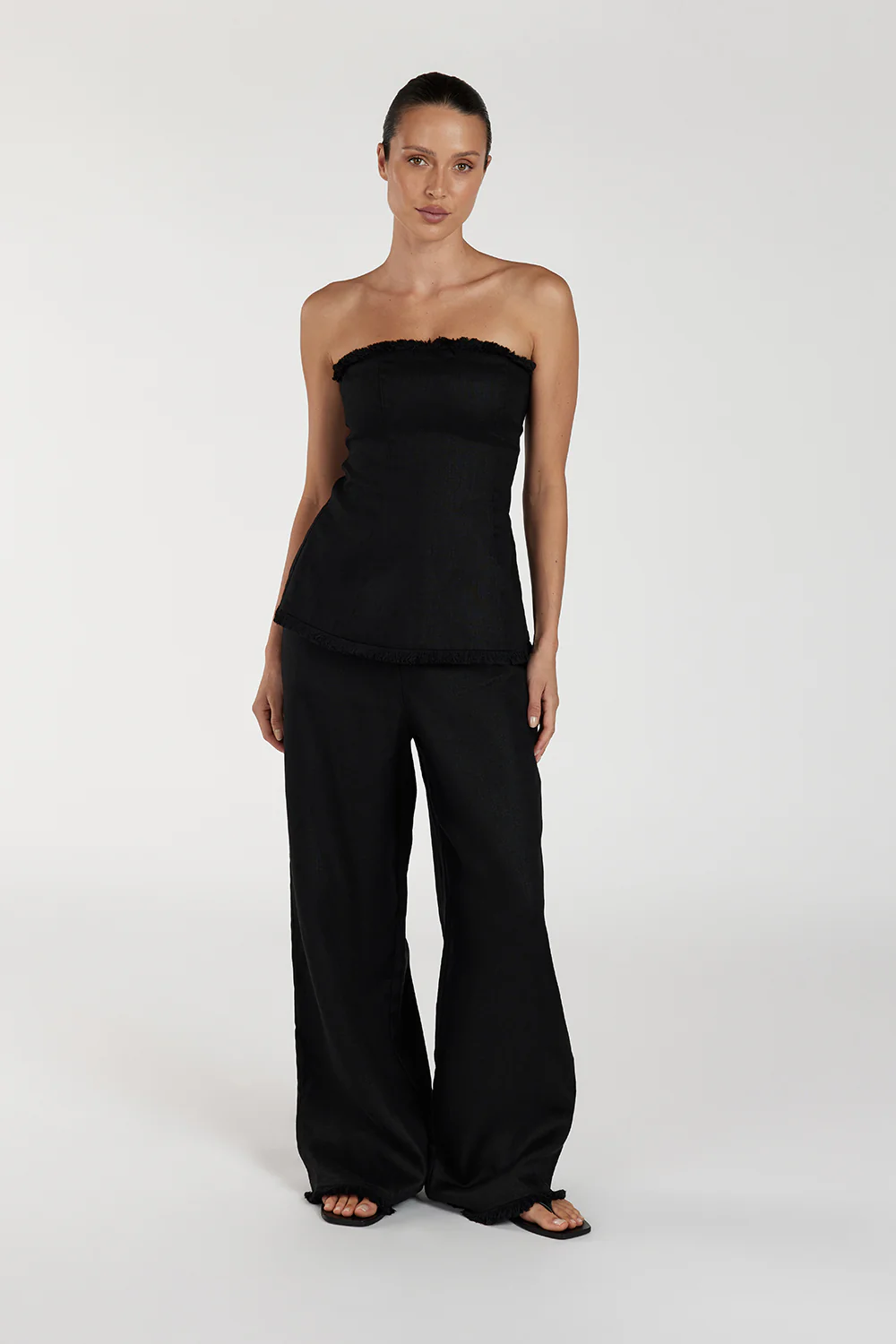 ZAHARA BLACK LINEN FRINGED PANT - Gamepaces