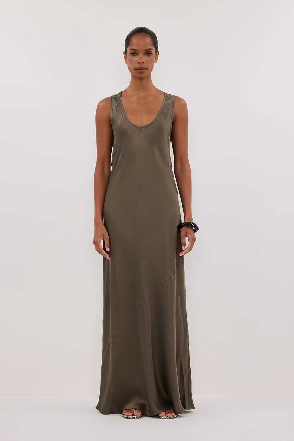 DARCY OLIVE SILK MAXI DRESS - Gamepaces