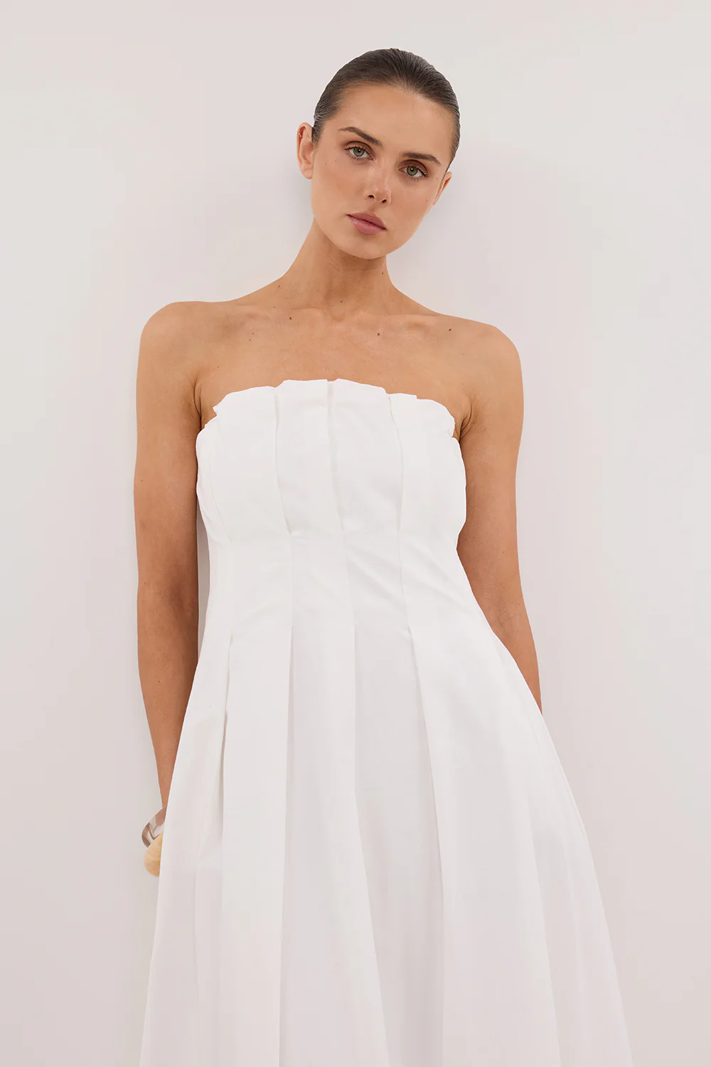 LILLY WHITE COTTON STRAPLESS MIDI DRESS - Gamepaces