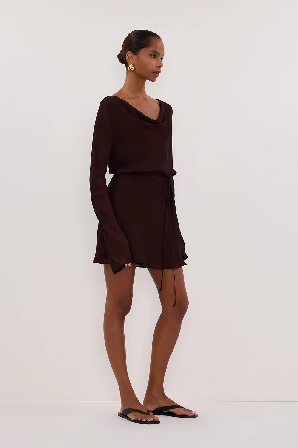 CORFU DARK CHOC SLEEVED MINI DRESS - Gamepaces