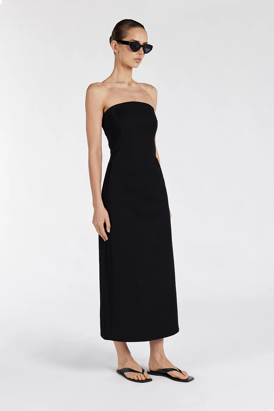 OPAL BLACK STRAPLESS MIDI DRESS - Gamepaces