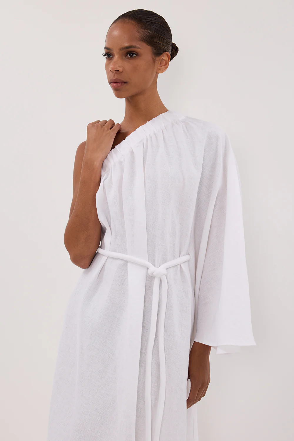 SALLY WHITE LINEN MIDI DRESS - Gamepaces