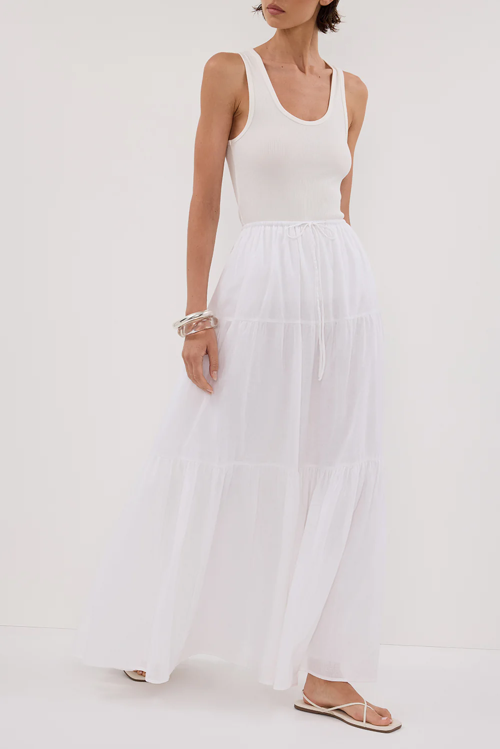 FLETCHER WHITE TIERED MAXI SKIRT - Gamepaces