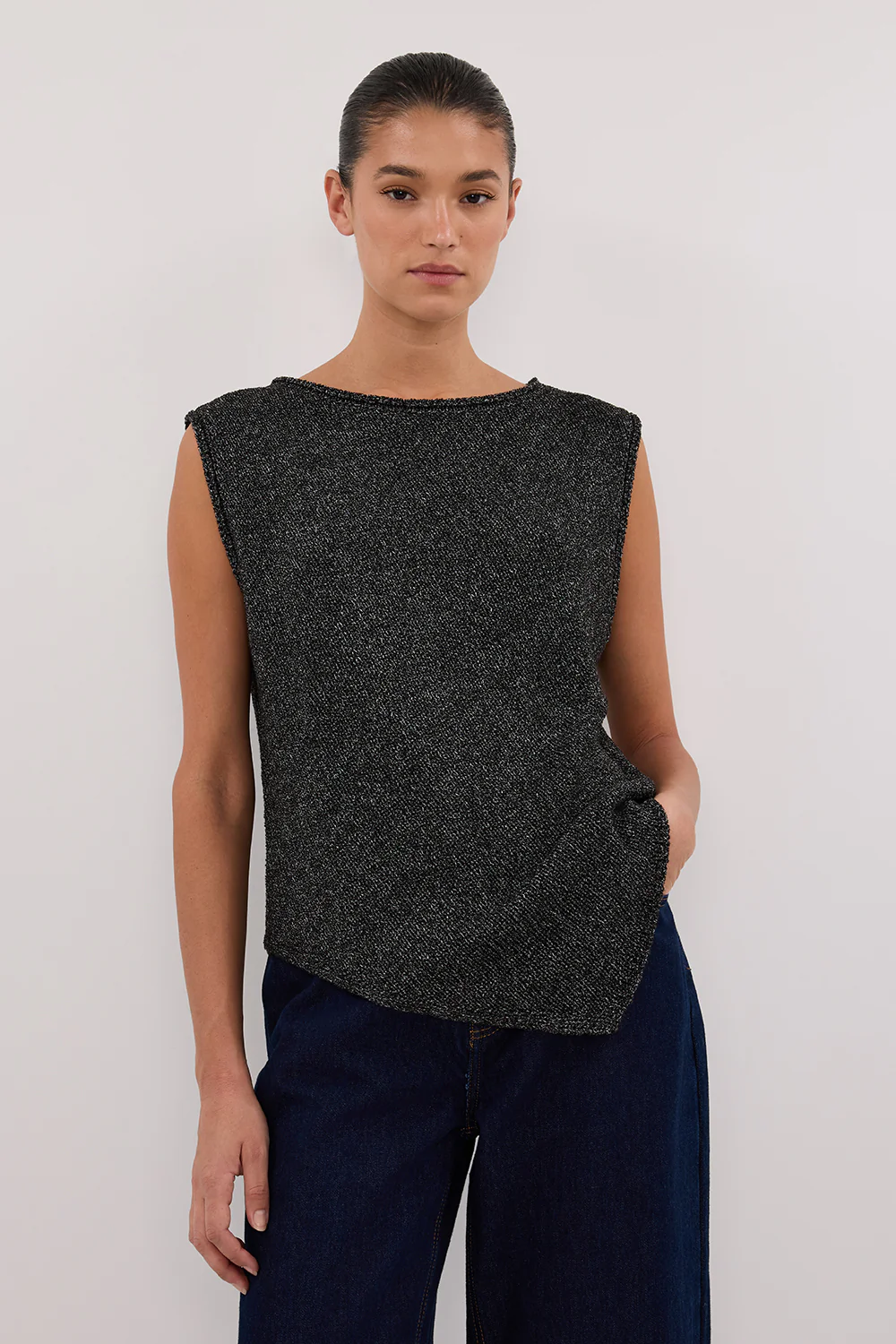 ALTHEA BLACK MARLE ASYM KNIT TOP - Gamepaces