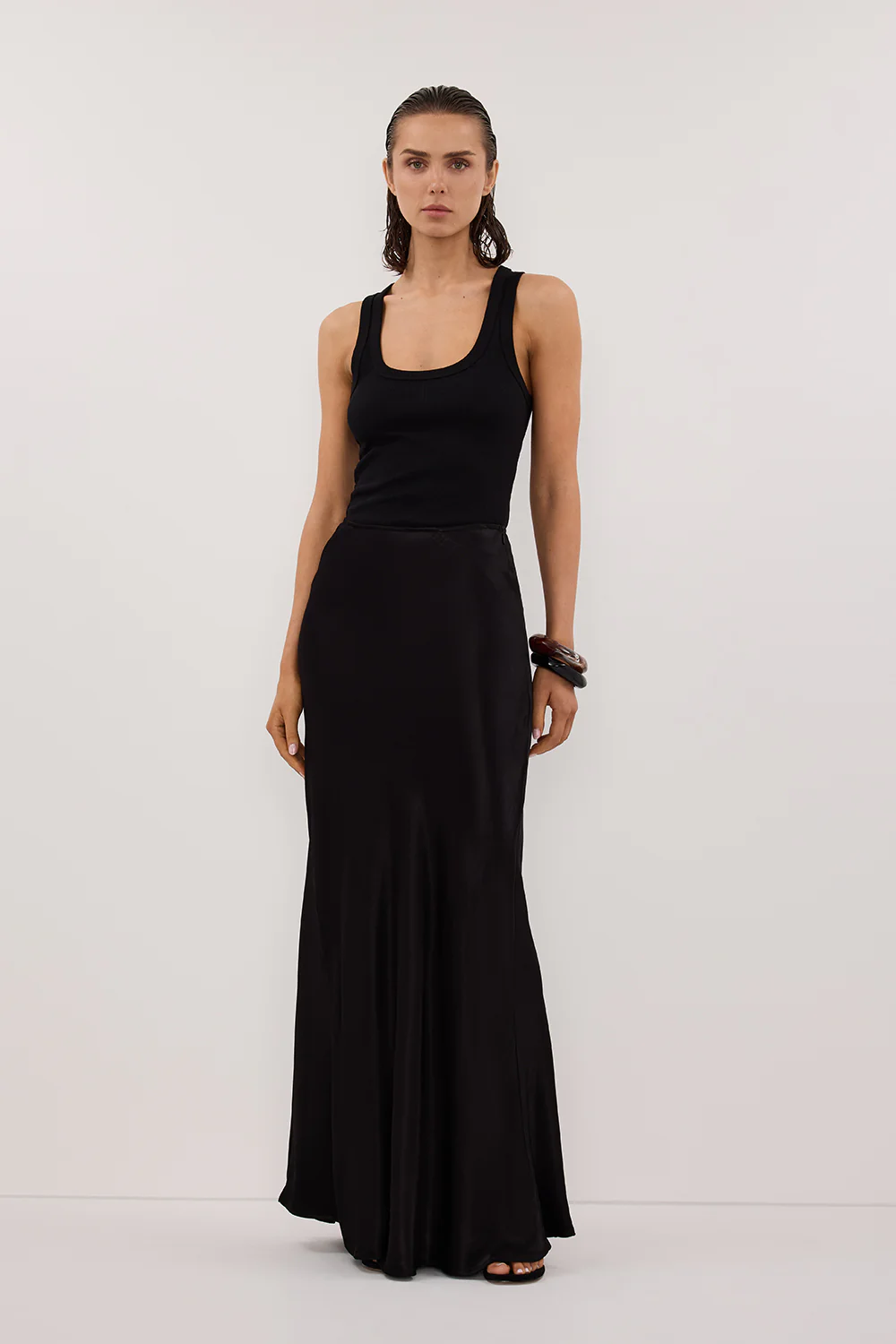 CHARLI BLACK SATIN MAXI SKIRT - Gamepaces