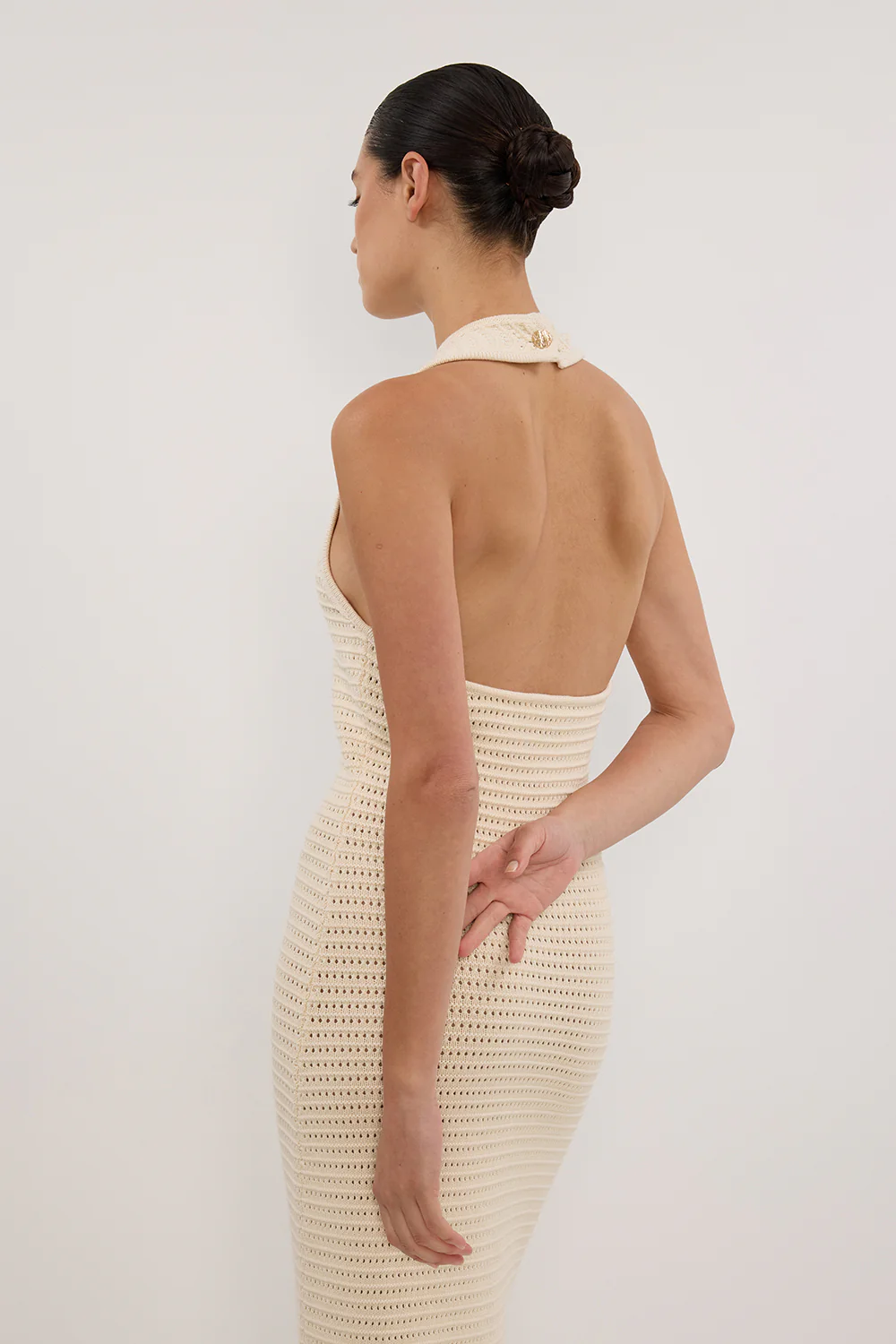 GINA CREAM HALTER CROCHET DRESS - Gamepaces