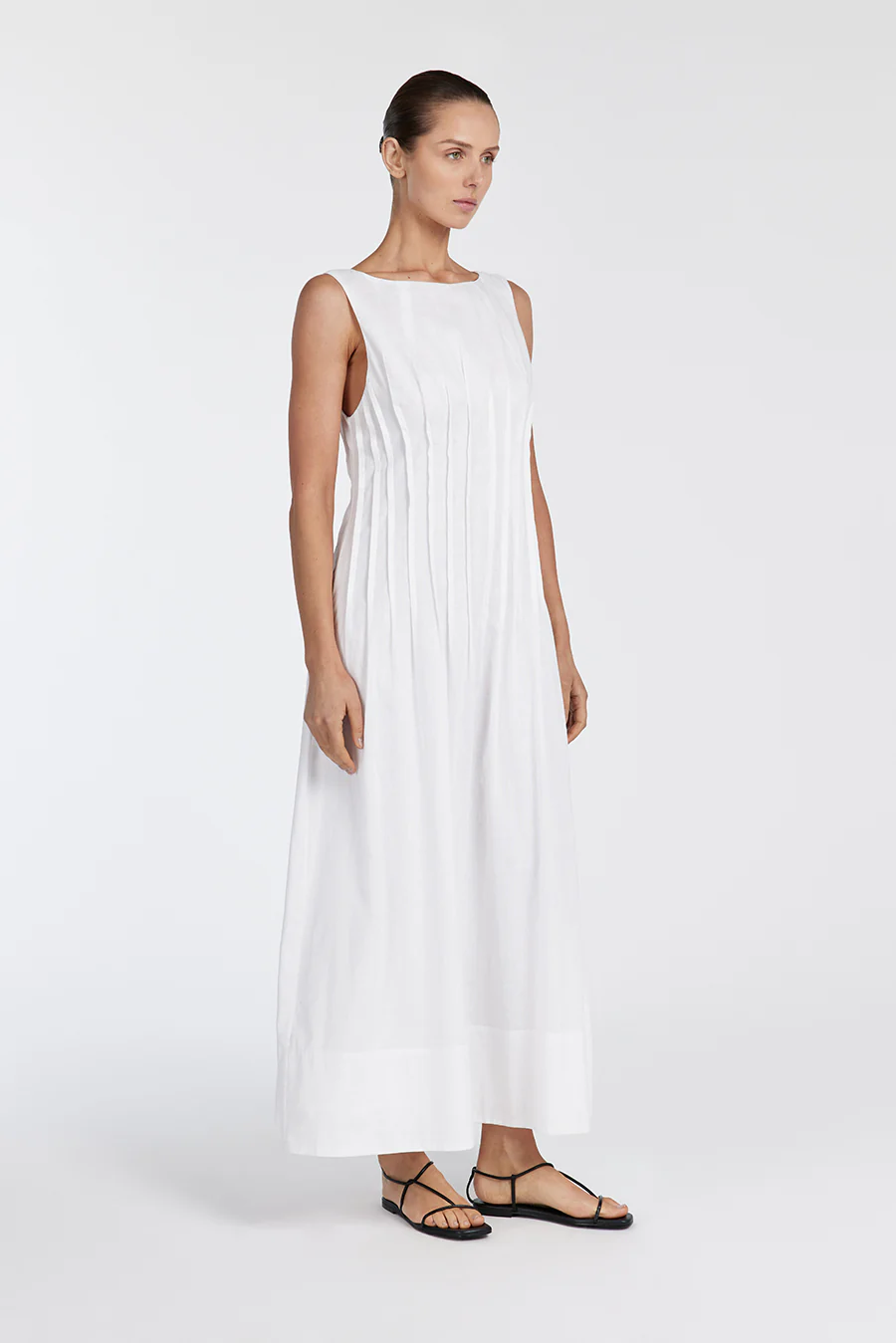 MANA WHITE LINEN MIDI DRESS - Gamepaces